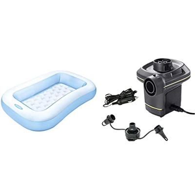 Piscina Hinchable intex Rectangular 166x100x25 cm - 90 l + 66634 - Inflador eléctrico con adaptadores 220-240V