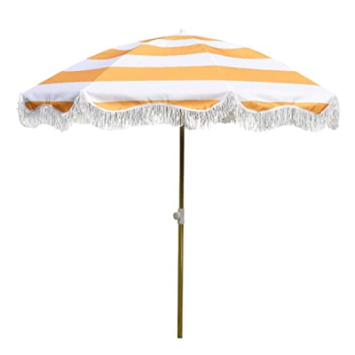 Bana Tassel Parasol, Rayas Amarillas + Blancas, Parasol Redondo al Aire Libre, Altura Ajustable, Adecuada for jardín, terraza