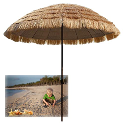Parasol Tiki con Techo de Paja de 145 cm, Sombrilla de Patio de Playa de Estilo Hawaiano de Rafia con inclinación Ajustable, sombrilla portátil para P precio