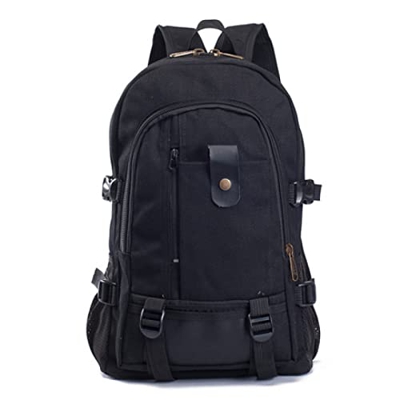 QQYG Hombres Mochila De Lona Vintage Mochila De Viaje Mochila Deportiva Bolsa De Camping, Negro