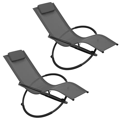 WOLTU Juego de 2 Tumbona de Metalica Tumbona para Camping Silla de Relax Silla Mecedora Tumbona para Jardín, Playa, Terraza, Cubierta Transpirable de 