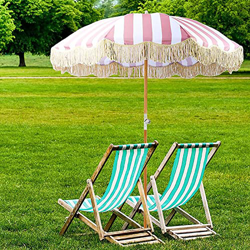Sombrilla De Jardín Grande De 2 M, Sombrilla De Playa con Rayas Rosas Y Blancas, Sombrilla Redonda con Borlas Vintage, Ajustable En Múltiples Ángulos, características