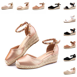 Alpargatas Mujer Cuña Sandalias Esparto Mujer Plataforma Correa de Tobillo Zapatos Cuña 6 CM 5 Champán Talla 38 EU en oferta