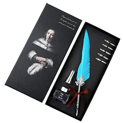 ZWEBY Pluma de Ave Pluma Fuente Pluma Juego de Pluma plumina Pluma lápiz para Él Hombres Papá (Color : Lake Blue, Size : 26x11.5cm) en oferta