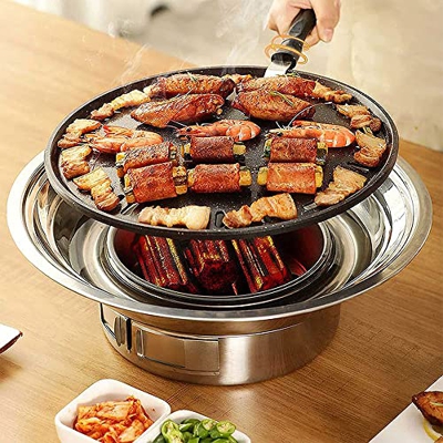MNSSRN Home Charcoal Korean BBQ Stove, Acero Inoxidable de Barbacoa portátil, Estufa de carbón Antiadherente multifunción, Tabletop Smoker Smoker BBQ 