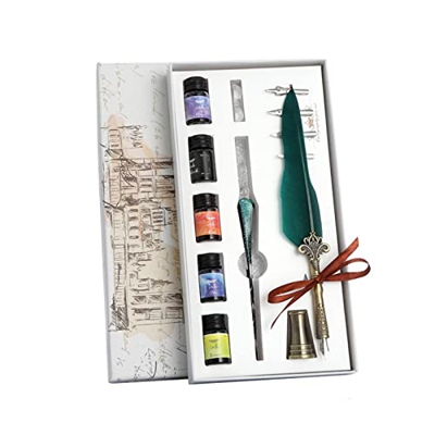 ZWEBY Pluma de Ave Pluma de Pluma de Pluma Artesanal Hecha a Mano para Él Hombres Papá (Color : Verde, Size : 28x14.5x3.2cm)