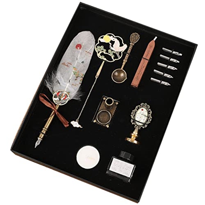 ZWEBY Pluma de Ave Pluma Pluma, Pluma de Pluma Antigua, Juego de Tinta de Pluma para Él Hombres Papá (Color : Blanco, Size : One Size)
