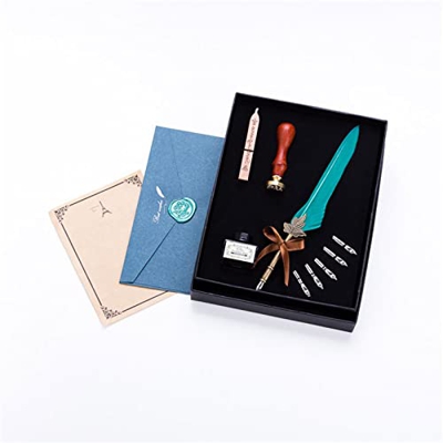 ZWEBY Pluma de Ave Retro Feather Metal Dip Pen Smationery Pluma Pluma para Él Hombres Papá (Color : Western Green, Size : 25x19.5x4cm)