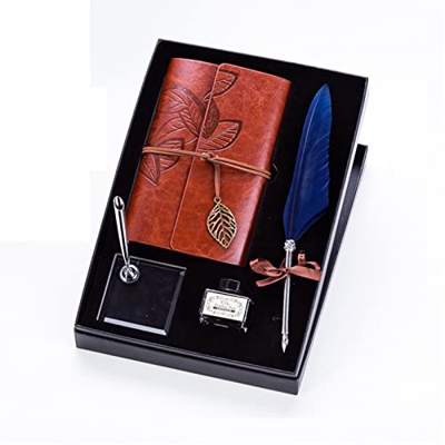ZWEBY Pluma de Ave Pluma de Escritura de Pluma, Set de Caja de papelería Retro Vintage para Él Hombres Papá (Color : Navy Blue, Size : 25cm)