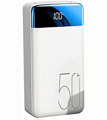 Wttfc Batería Externa Cargador Portátil 50000Mah, Cargador Portátil Power Bank con 3 Salidas USB, Bateria Externa Carga Rapida para Actividades,Blanco