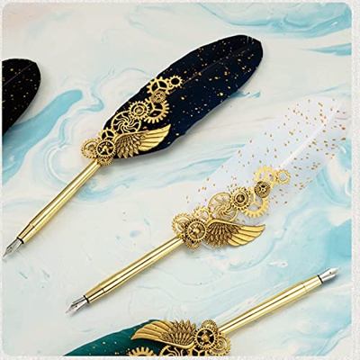 ZWEBY Pluma de Ave Pluma de Pluma for Escribir, Ejecutivo Vintage para Él Hombres Papá (Color : Black, Size : 28.5x20.5x4cm)