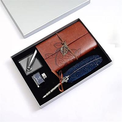 ZWEBY Pluma de Ave Pluma Juego de Pluma escribiendo Pluma de Tinta Pluma Pluma para Él Hombres Papá (Color : Blue, Size : 14.5x10.5x2cm)