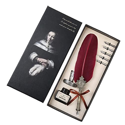 ZWEBY Pluma de Ave Pluma de Pluma Antigua Pluma de Pluma Hecha a Mano para Él Hombres Papá (Color : Rojo, Size : 26x11.5x2.5cm)
