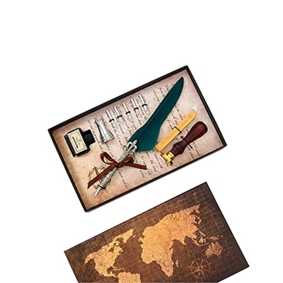 ZWEBY Pluma de Ave Juego de Plumas de Plumas for Principiantes Set de Pluma de Pluma de Pluma para Él Hombres Papá (Color : Dark Green, Size : 26x15.3