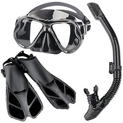 Spacmirrors Juego de esnórquel, Gafas de Buceo de Vidrio Templado para Adultos, Aletas, máscara de esnórquel, esnórquel Completamente seco, Traje de T