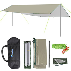 LANRU Toldo de 3x6 m, toldo de Lona Impermeable con Poste, toldo Plegable para Acampar, Refugio Ultraligero para el Sol en la Playa para Acampar, Send en oferta