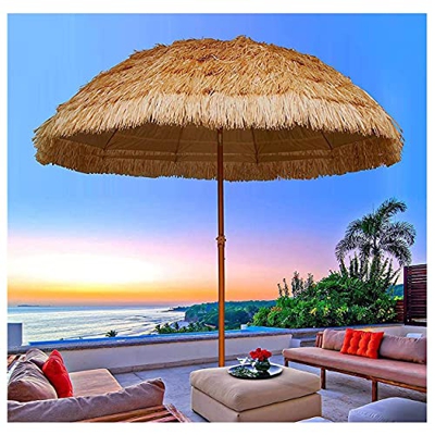 Grandeals Sombrilla Redonda de Ø145cm, sombrilla de Playa, sombrilla Tiki con Techo de Paja Hawaiana para Exteriores, sombrilla, Jardines, Piscina, ba