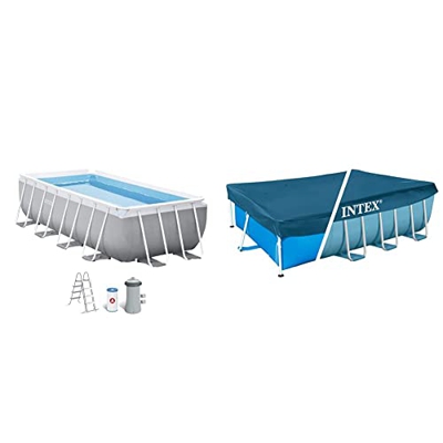 Intex 26788NP - Piscina elevada Rectangular Prism Frame intex con depuradora + 28037 - Cobertor Piscina Rectangular Prism Frame 400x200 cm