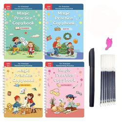 BIBODU Cuaderno caligrafía relieve surco reutilizable | Escritura creativa mágica fácil a mano en inglés para niños preescolar | Incluye 4 libros y lá características