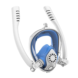 Máscara de esnórquel de cara completa, máscara de buceo de silicona de doble tubo, máscara de natación para adultos, gafas de buceo, fácil respiración características