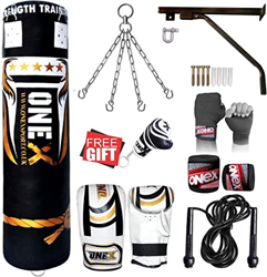 Juego de 11 bolsas de boxeo de 4 pies con relleno pesado, guantes y cadenas de soporte MMA Pad de perforación en oferta