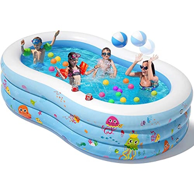 XMZWD Piscina Familiar de 3 Capas con Pelotas y 2 portavasos, Piscina de 240 x 150 x 60 cm Piscina jardín para Adultos y niños y Parque acuático Exter