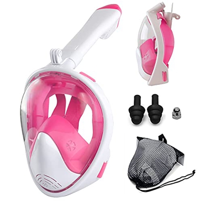 Máscara de esnórquel de cara completa Diseño panorámico de 180 ° Máscara de buceo Natación Scuba Tubo de respiración desmontable con adaptador de mont
