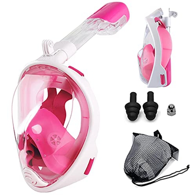 Máscara de esnórquel Plegable 180 Vista panorámica Máscara de esnórquel de cara completa con respiración libre con montura de cámara desmontable, Conj