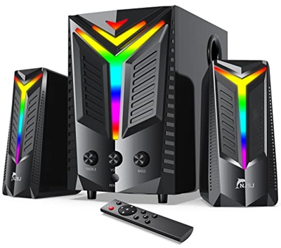NJSJ 2.1 Sistema de Altavoces con Subwoofer, Altavoces Juego de Azar Bluetooth, Sonido Impactante, 80 Vatios de Pico, Graves Potentes, Entradas de 3.5