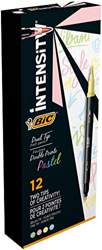 BIC Intensity Dual Tip Rotuladores de Colores Pastel con Punta Fina (0,7 mm) y Punta de Pincel Flexible - Colores Surtidos, Caja de 12 en oferta