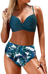CheChury Cintura Alta Conjuntos de Bikinis para Mujer Sexy Push Up Halter Bikini Traje de baño Retro Flores Estampado de Fruncido Bikinis Brasileños d en oferta