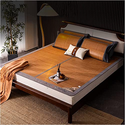Alfombras para dormir de verano Estera de bambú plegable, alfombrilla for dormir de verano doble cama transpirable, colchón de cama multifunción y ami