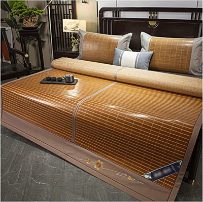 Alfombras para dormir de verano Mats de sueño de verano plegables cama doble, alfombra de bambú transpirable, colchón de cama de enfriamiento multifun