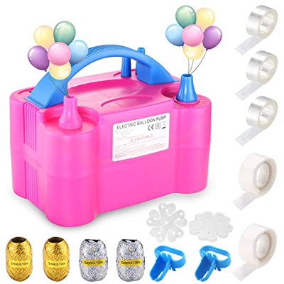FAOKZE Inflador Eléctrico de Globos, 600W Bomba de Aire Portátil de Doble Boquilla con Otros Accesorios para Globos, Bomba de Globo de Aire Eléctrica 