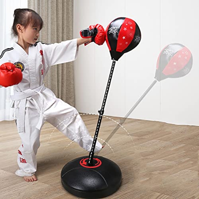 jucyuanhang Saco de Boxeo para niños, Juguete de Boxeo Ajustable en Altura con Guantes de Boxeo, para Entrenar Karate y Taekwondo para Mejorar la conc
