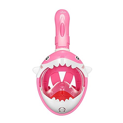 QHYXT Gafas de Buceo Snorkels para niños Buceo de Cara Completa Diseño de tiburón 180 ° Vista al mar Fácil respiración Buceo Antiniebla Antifugas (Ros