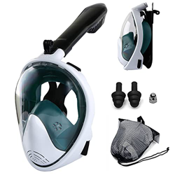 Máscara de esnórquel de cara completa 180 ° Panorámico Buceo Máscara de natación Juego de esnórquel para adultos, antivaho, antifugas con soporte para características
