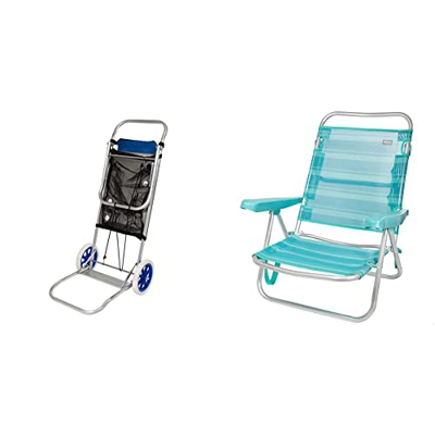 AKTIVE 53928 Carro portasillas Playa Aluminio Beach, 52 x 37 x 105 cm + Silla PLEG ALU 5 POS 61X48X80CM C/ASA-TEXTILENO-MEDITERRAN