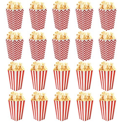 20 Piezas Caja de Palomitas, Cajas Clásicas De Palomitas De Maíz De Cartón A Rayas Rojas Contenedor De Dulcesm,Cajas De Palomitas De Maíz, Para Cumple