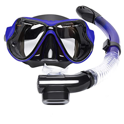 Juego de máscara de esnórquel, juego de esnórquel con máscara de buceo y esnórquel seco, buceo, correas ajustables para la cabeza, respiración fácil c precio