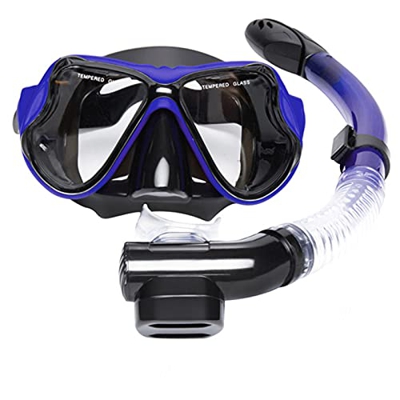 Juego de máscara de esnórquel, juego de esnórquel con máscara de buceo y esnórquel seco, buceo, correas ajustables para la cabeza, respiración fácil c