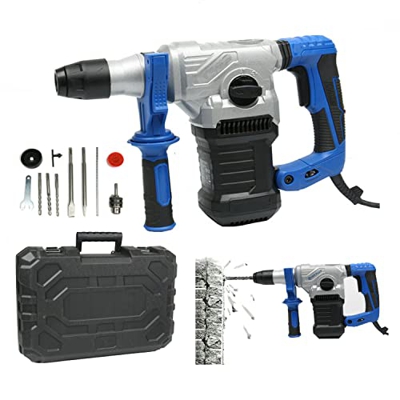 Martillo Demoledor 1500W, 4000/Minuto Taladradora Electrica con 4 Funciones, 360°Manija Giratoria, Velocidad Ajustable, SDS PLUS Drills, 11 Accesorios