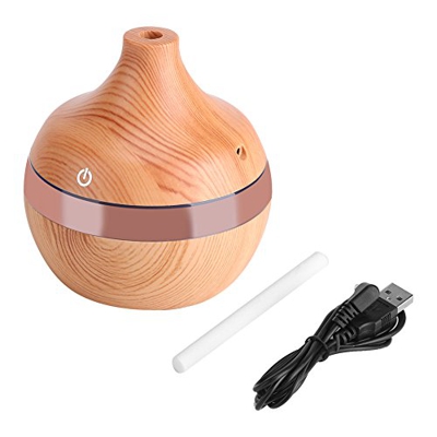 BuyWeek Mini humidificador purificador, humidificador de Aire de Grano de Madera de 300 ML, humidificador táctil LED USB, humidificadores de Coche par