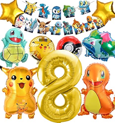 8 Años Globos Decoracion Niños Cumpleaños,Decoracion Cumpleaños Niño, Decoracion Fiesta 8 Cumpleaños,Pika-chu Helium Foil Balloons,Niños Cumpleaños Fi