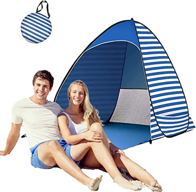 Pop Up Beach Tent Sun Shade Shelter, Clasificado UPF 50+ UV Pop Up Sun Shelter, Beach Tent para Acampar Al Aire Libre Pesca Picnic (Rayas Azules)