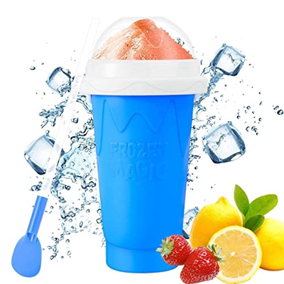 Aocase Slushy Maker Cup Granizadora Maquina Taza Congelada Vaso de Silicona Ice Cream Maker Cup con Cuchara para Familia Fiesta,Azul,350ml