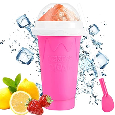 Aocase Slushy Maker Cup Granizadora Maquina Portable Doble Layer Frozen Silicona Ice Cream Maker Cooling Smoothie Maquina de Helados,Rosado,350ml