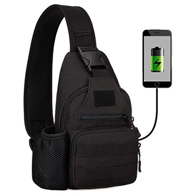 HUNTVP Táctical Mochila de Pecho con Puerto de Carga USB con Bolsillo de Botella de Agua Mochila de Hombro Mochila de Bandolera Militar Impermeable pa
