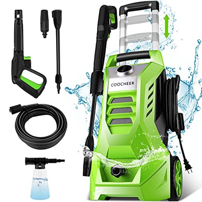 COOCHEER Limpiador de Alta presión con Boquilla 3 en 1, presión máxima: 160 Bar, caudal 480 L/h, 2000 W, Manguera de 5 m, para Limpiar Coches, Cubiert