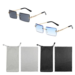 2 pares de gafas de sol rectangulares sin montura con 2 bolsas para gafas y tela para gafas, gafas de sol retro transparentes, visión HD, protección U en oferta